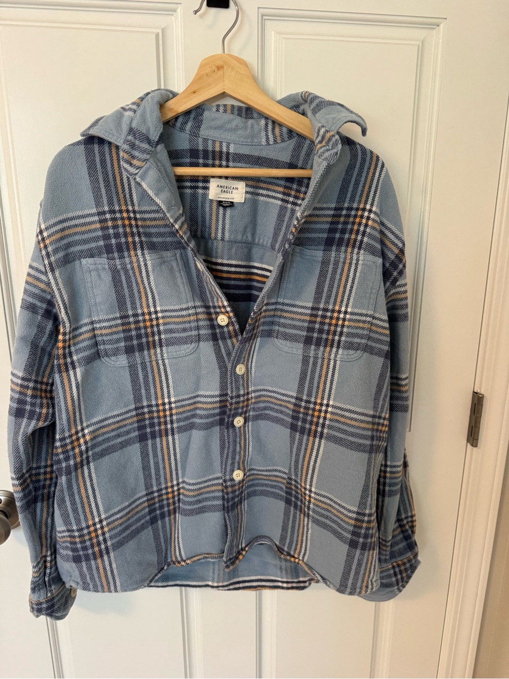 American Eagle Outfitters Light Blue Plaid Zip-Up Shirt Jacket